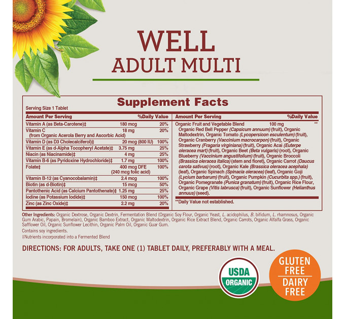 Sundown Organics Well Adult Multi Once Daily, 1 в день, 30 таблеток - Мультивитамины для взрослых 