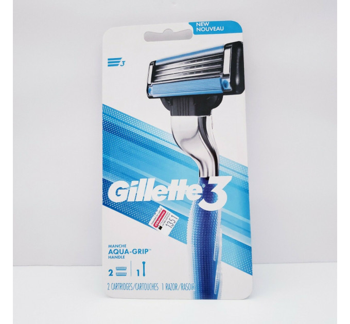 Станок для бритья Gillette 3 Aqua-Grip Men's Razor handle 2 Refills (1 станок и 2 сменных картриджа)