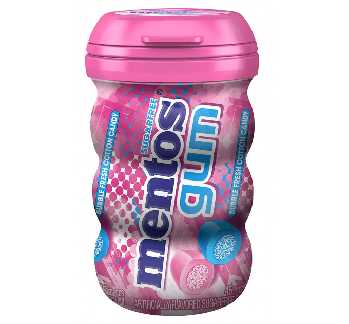 Mentos Sugar-Free Chewing Gum, Bubble Fresh Cotton Candy, Жевательная резинка со вкусом сладкой ваты  (45 штук в банке)