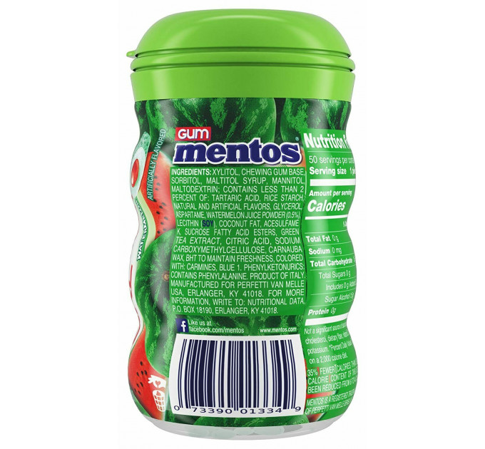 Жевательная резинка Mentos Pure Fresh без сахара с ксилитом, арбуз 50 шт в банке