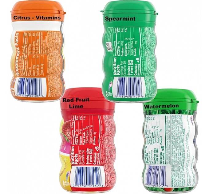 Жевательная резинка Mentos Gum без сахара 4 вкуса фруктово-мятный микс 4 банки по 50 драже