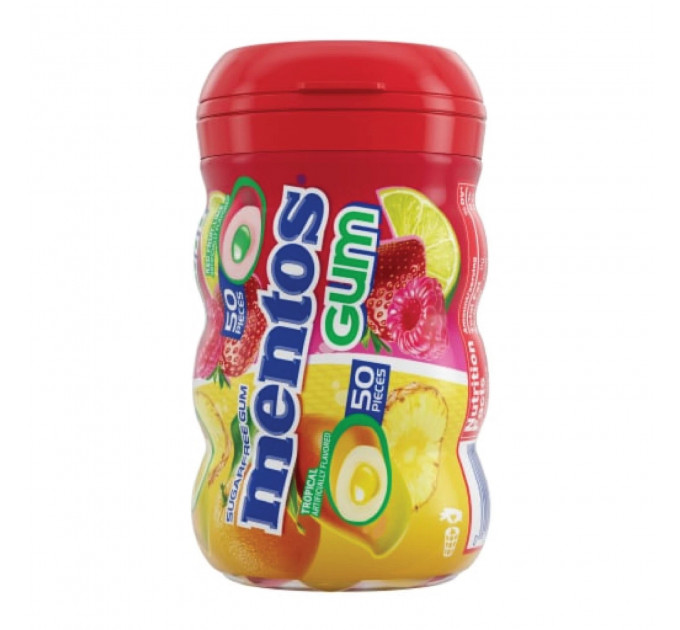 Жевательная резинка Mentos Gum без сахара 4 вкуса фруктово-мятный микс 4 банки по 50 драже