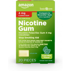 Нікотинова жувальна гумка Amazon Basic Care 4 мг м'ятний смак 20 шт