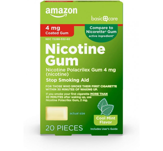Нікотинова жувальна гумка Amazon Basic Care 4 мг м'ятний смак 20 шт