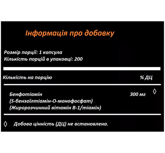 Бенфотіамін HealthFare 300 мг 200 капсул для поліпшення здоров'я нервової системи 