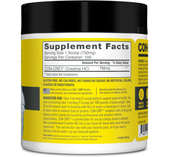 Креатин у порошку Con-Cret Creatine HCL 75 г 100 порцій