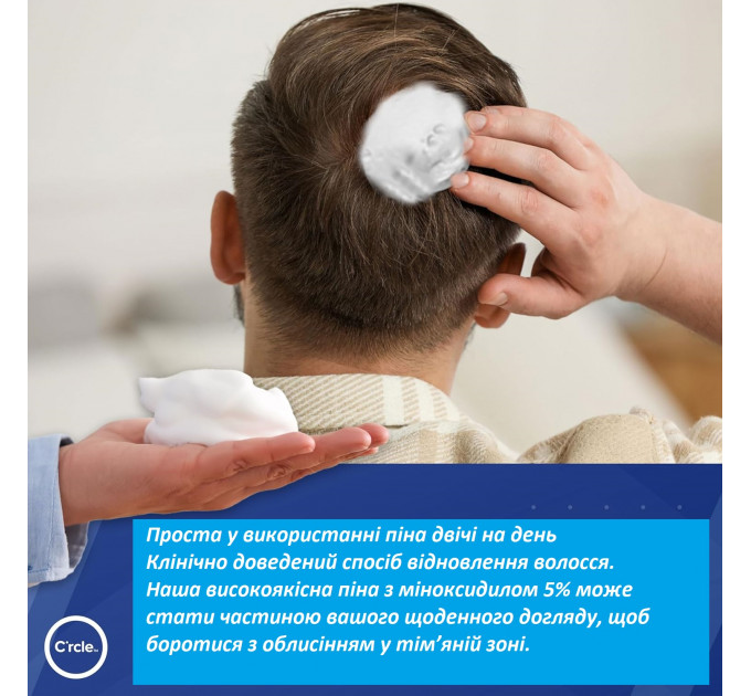 Двокомпонентна піна-лосьйон C'rcle REGOXIDINE 5% проти випадіння волосся і залисин у чоловіків 1 флакон 60 г