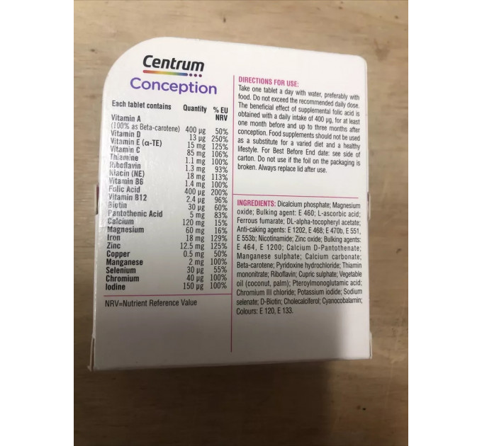 Вітаміни для зачаття Centrum Conception з фолієвою кислотою 400 мкг 30 таблеток