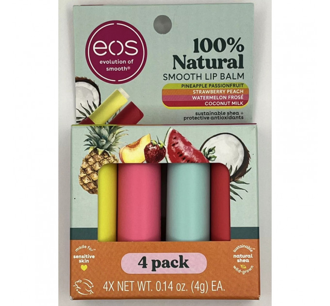 Набір EOS Lip Balm Stick Variety Pack - 4 пом'якшувальні бальзами для губ