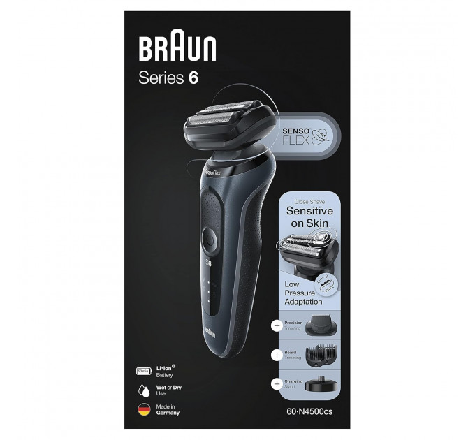 Электробритва Braun Series 6 60-N4500cs с триммером и зарядной станцией и чехлом черная