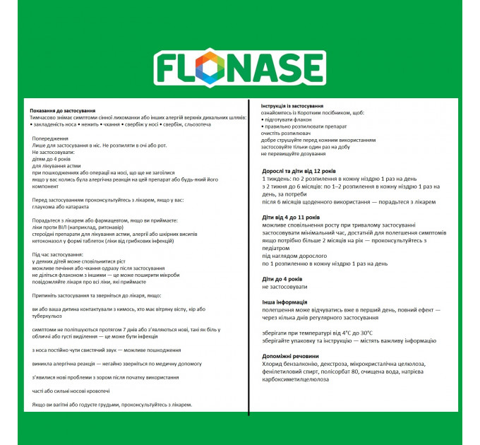 Назальний спрей від алергічного риніту Flonase Allergy Relief 24 години 2 флакони по 144 дози