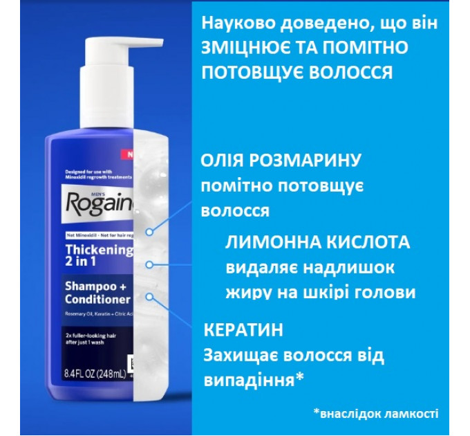 Шампунь-кондиціонер для чоловіків Rogaine 2 в 1 від випадіння волосся 248 мл