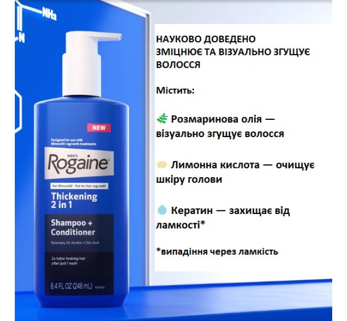 Шампунь-кондиціонер для чоловіків Rogaine 2 в 1 від випадіння волосся 248 мл