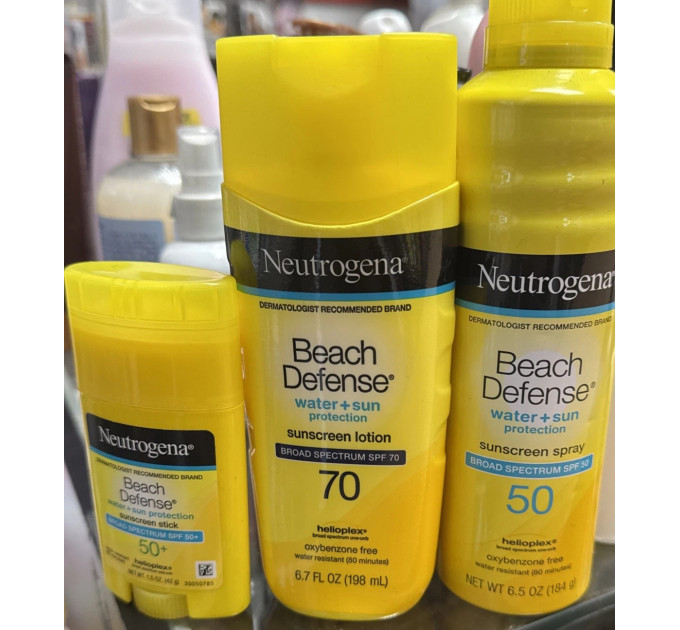 Набір сонцезахисних засобів Neutrogena Beach Defense (стік 42 г + лосьйон 98 мл + спрей 184 г) SPF 50-70