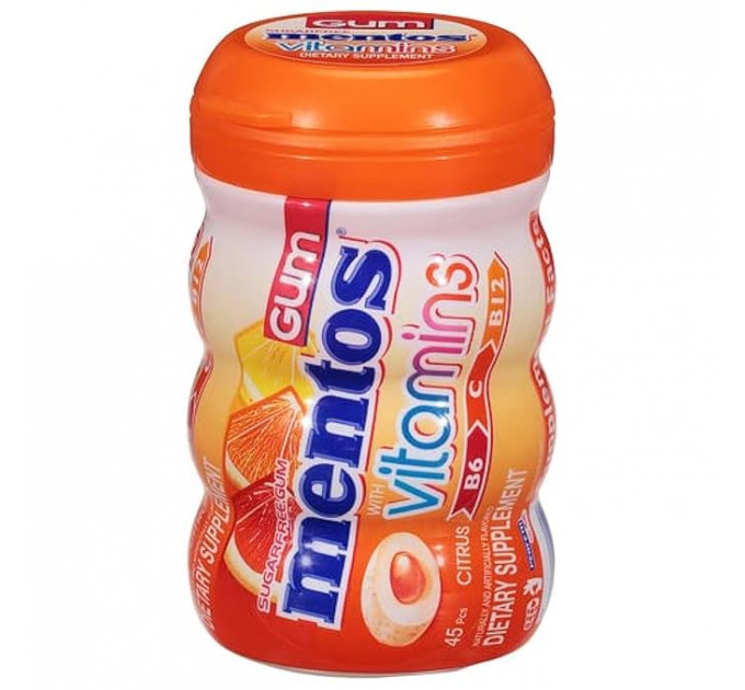 Жевательная резинка без сахара Mentos Gum с витаминами цитрус 45 драже