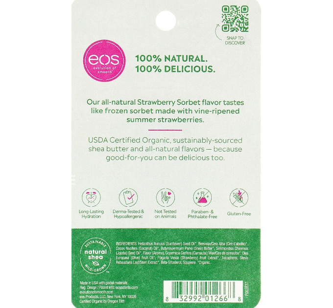 Бальзам для губ Eos Natural & Organic «Полуничний сорбет