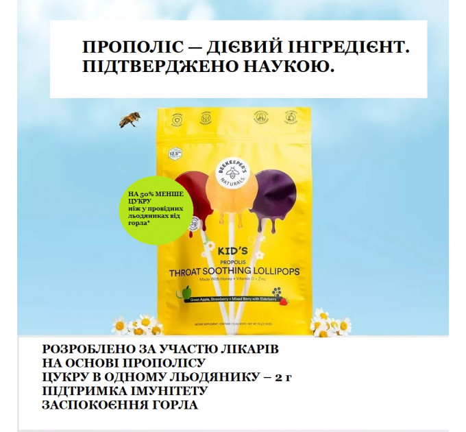Дитячі льодяники від болю в горлі Doctor Formulated Kids Propolis 15 шт