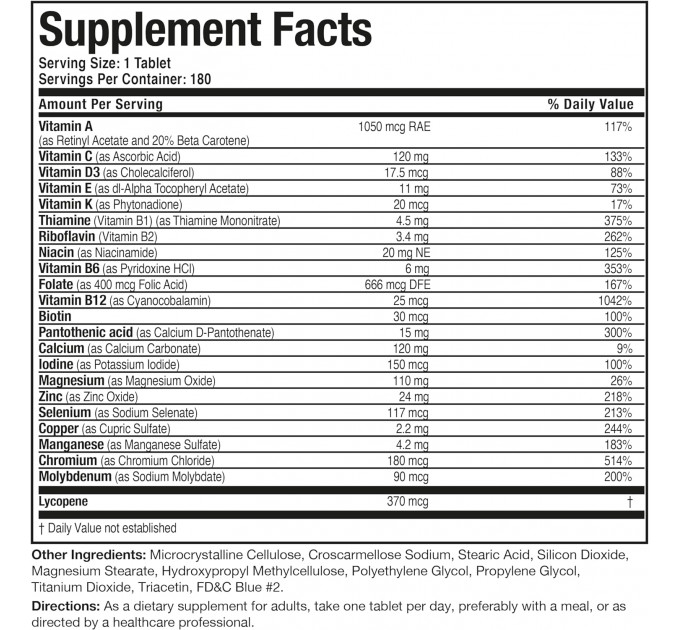 Вітамінний комплекс для чоловіків Bronson ONE Daily з вітамінами групи B та мінералами 180 пігулок