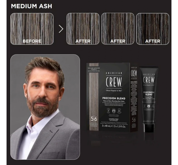 Система маскування сивого волосся рівень 5-6 American Crew Precision Blend Medium Ash 3x40 мл