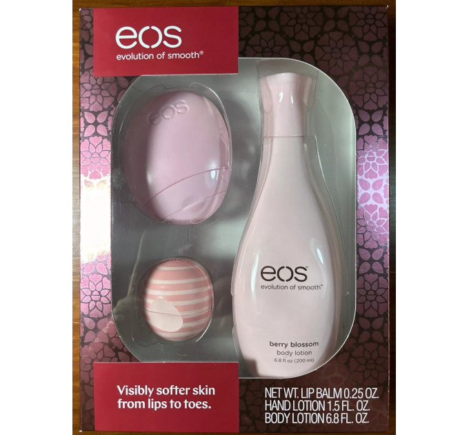 Подарочный набор лосьонов и бальзама для губ Eos Visibly Softer Skin From Lips To Toes Berry Blossom 