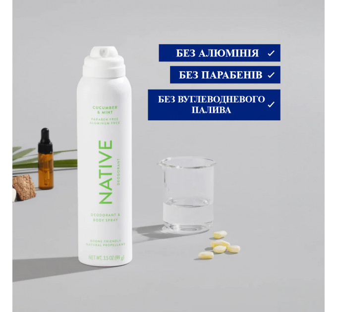 Дезодорант-стік та дезодорант-спрей NATIVE Whole Body Огірок та м'ята