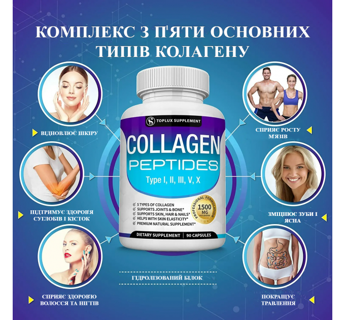 Коллагеновый комплекс Toplux Nutrition Premium Collagen Peptides 1500 мг 90 капсул