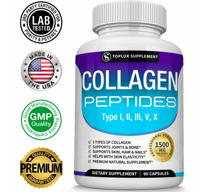 Коллагеновый комплекс Toplux Nutrition Premium Collagen Peptides 1500 мг 90 капсул